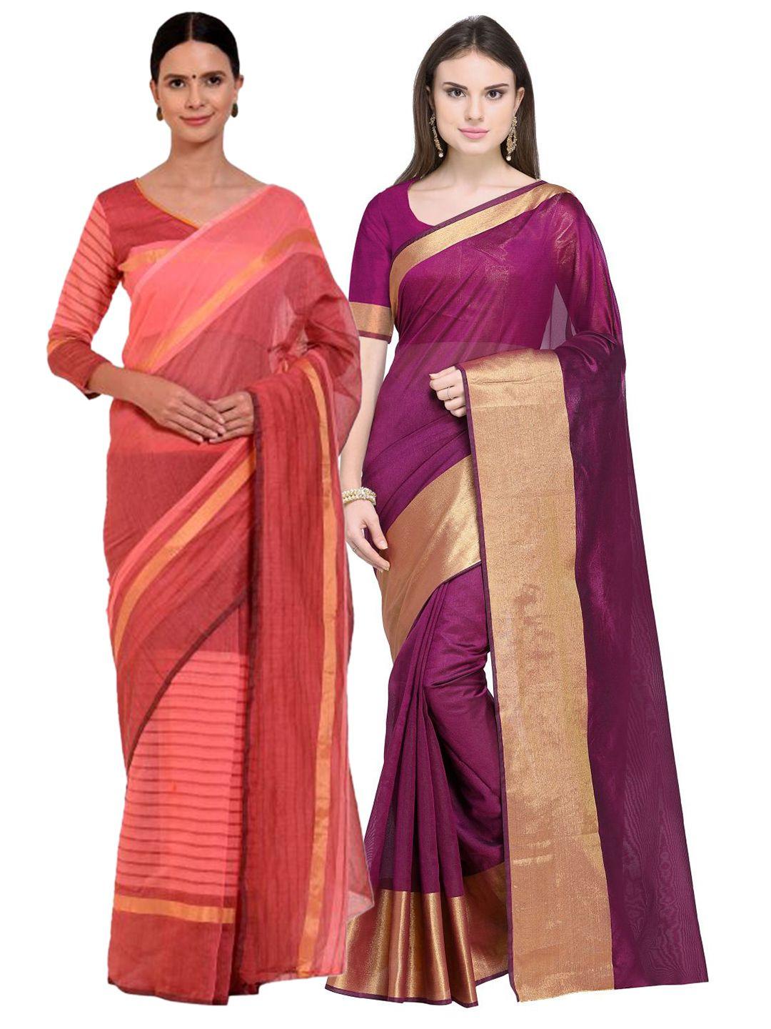 florence maroon & magenta striped silk cotton saree