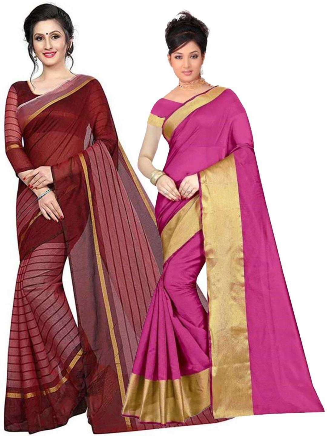 florence pack of 2 magenta & maroon zari silk cotton sarees