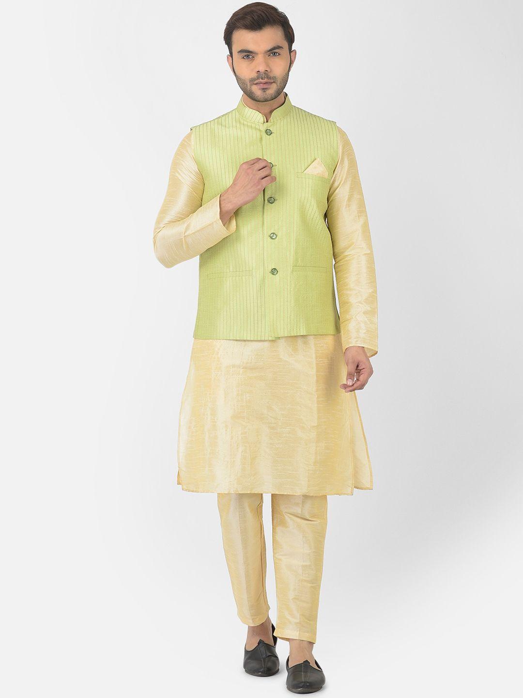 deyann men green kurta pyjama with nehru jacket