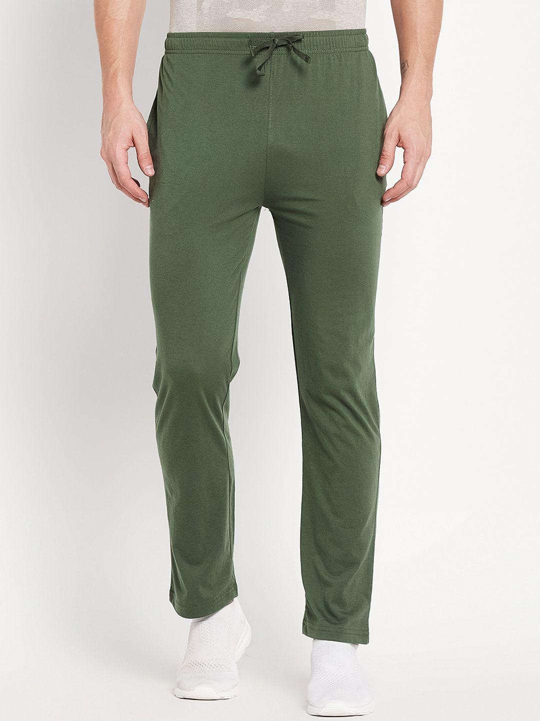 octave men olive green solid cotton track pants