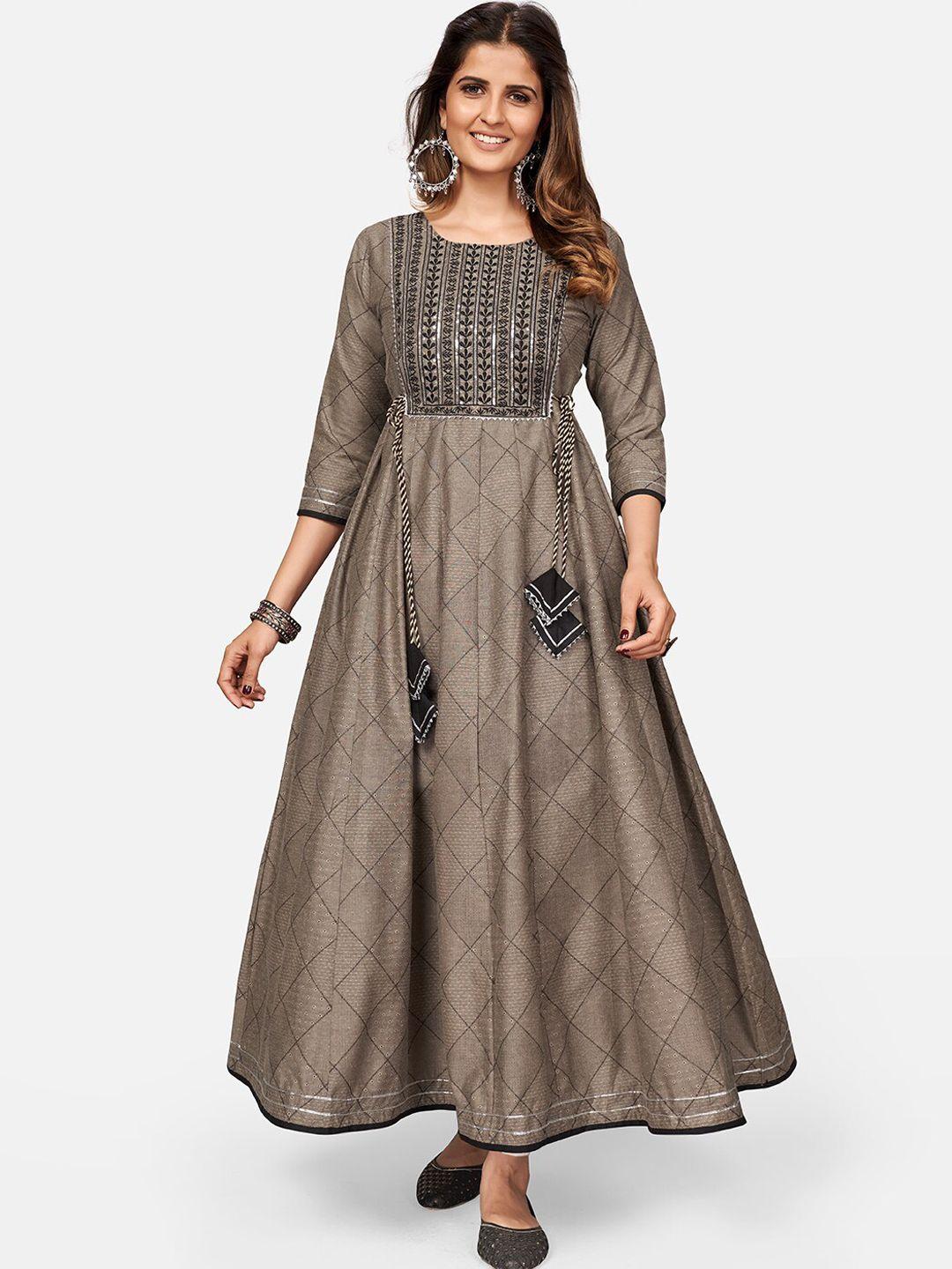 vbuyz women brown ethnic motifs yoke design anarkali kurta