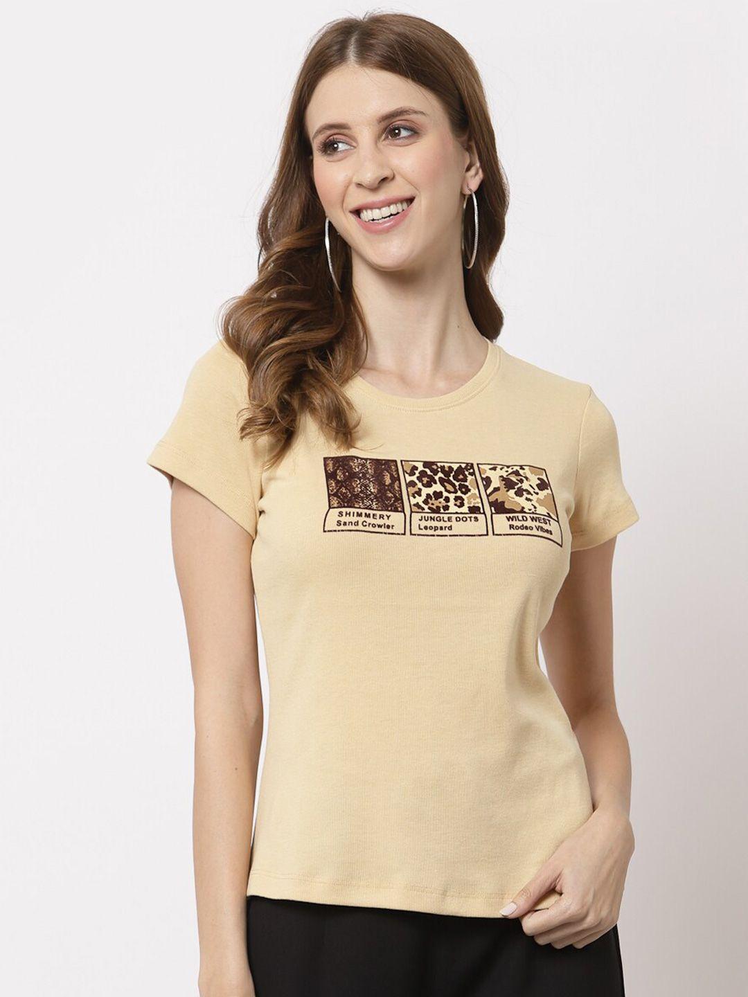 juelle women khaki printed cotton t-shirt