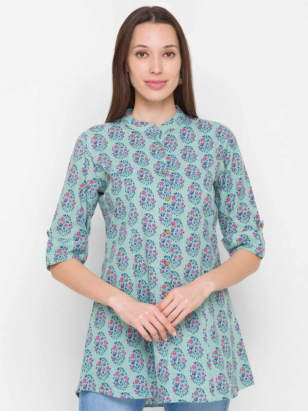 zola pure cotton mandarin collar printed lightweight tunic