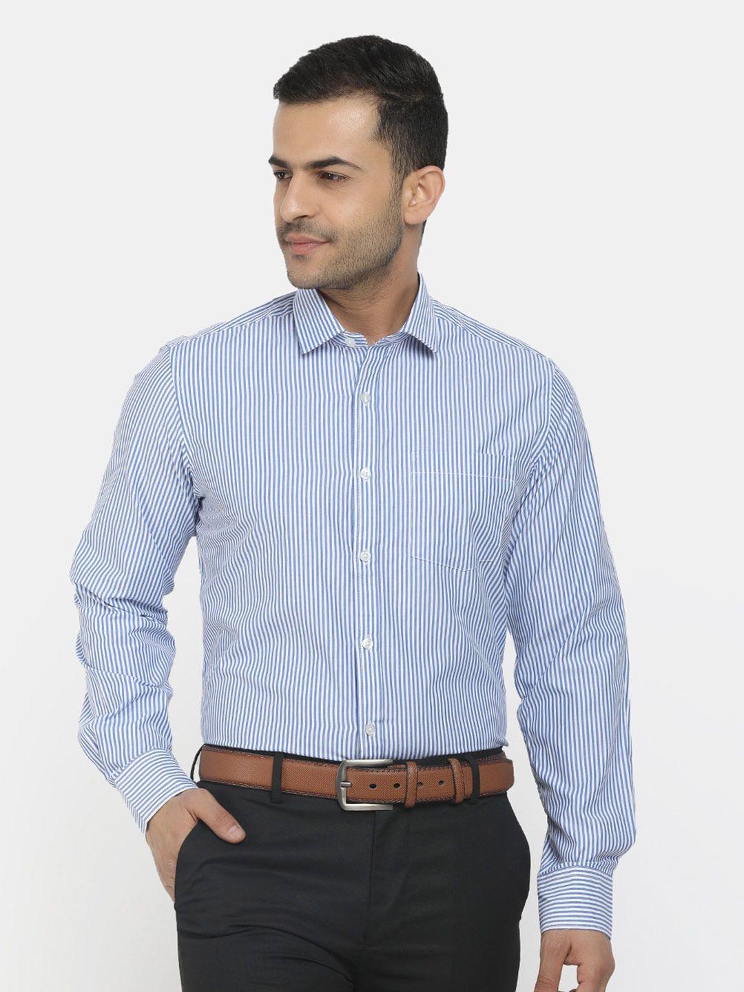 cherokee men blue classic striped cotton casual shirt