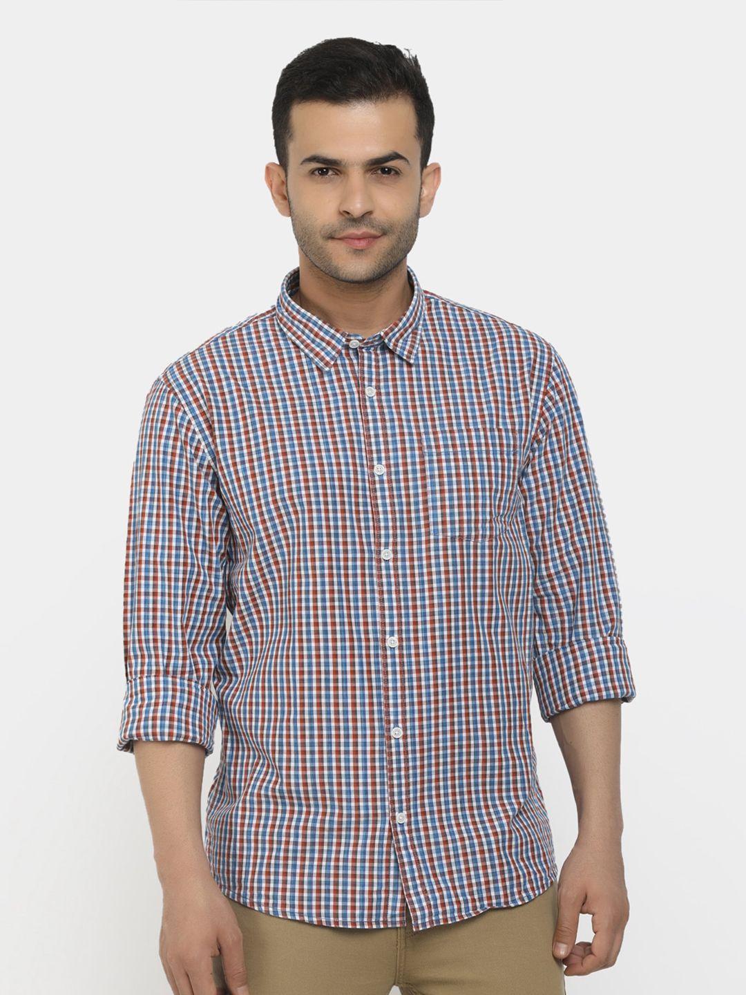 cherokee men red classic cotton checked casual shirt