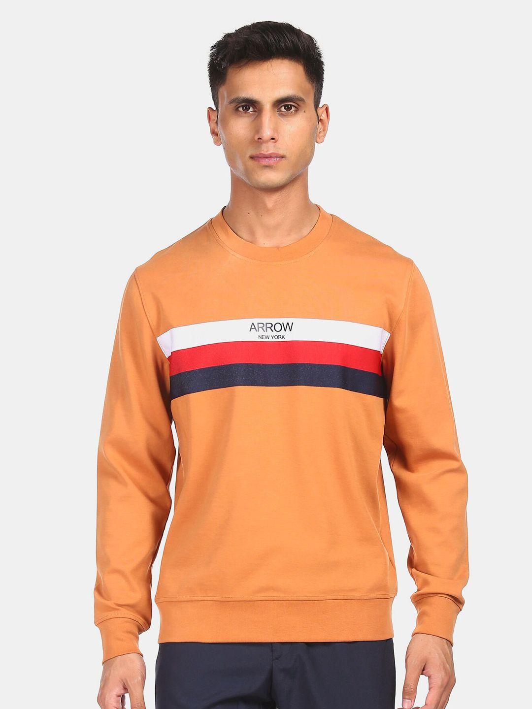 arrow sport men brown striped sweatshirt