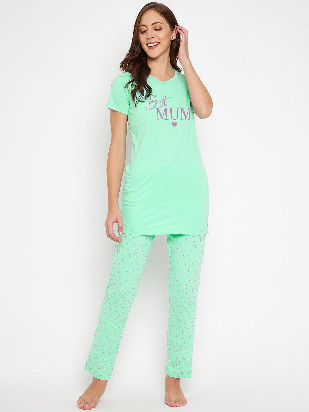 madame m secret women sea green printed cotton night suit