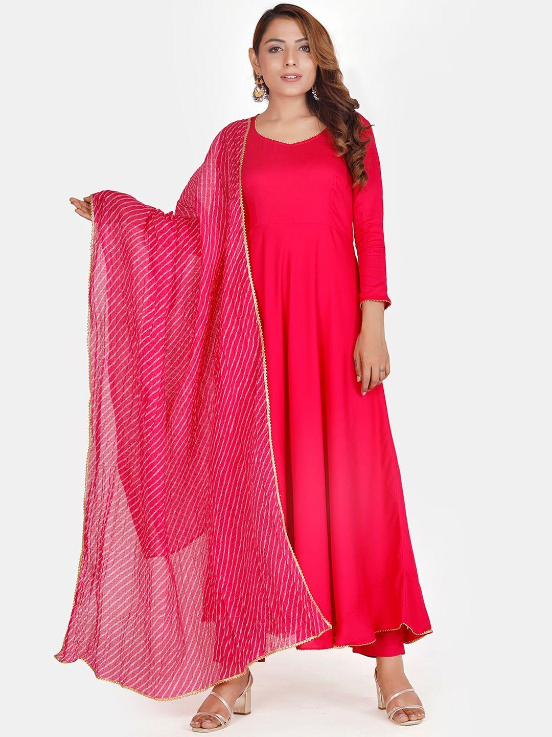 thread & button women pink gotta patti pure cotton kurta with trousers & dupatta