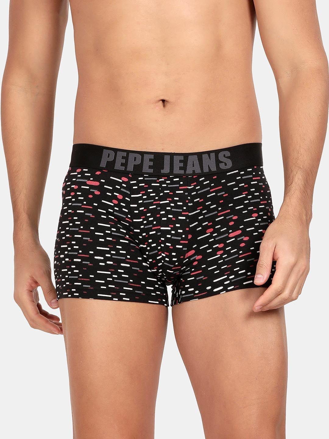 pepe jeans men black printed cotton trunk opt01-pblack aop 1l