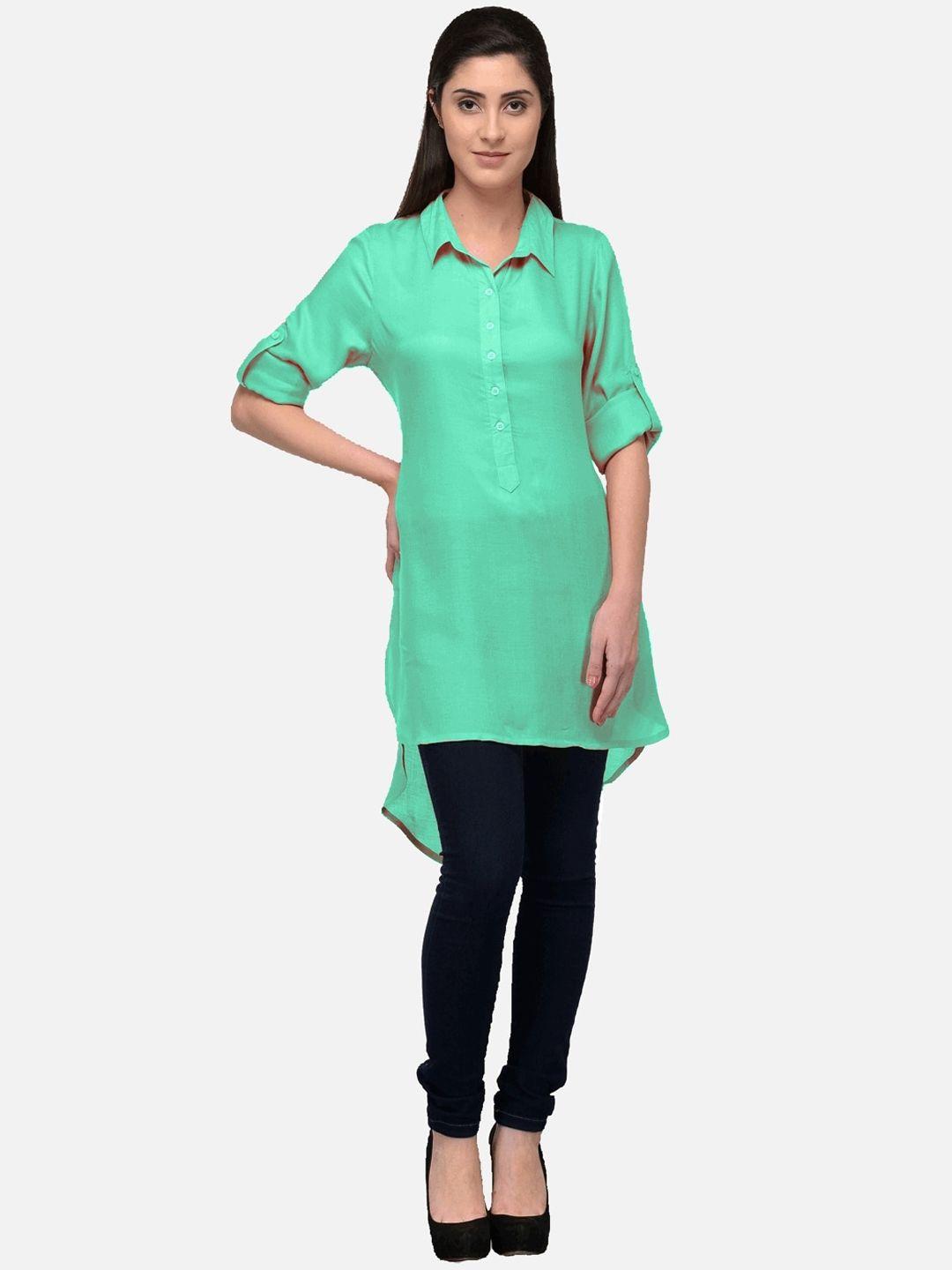 kalini women teal green solid high low pathani kurta