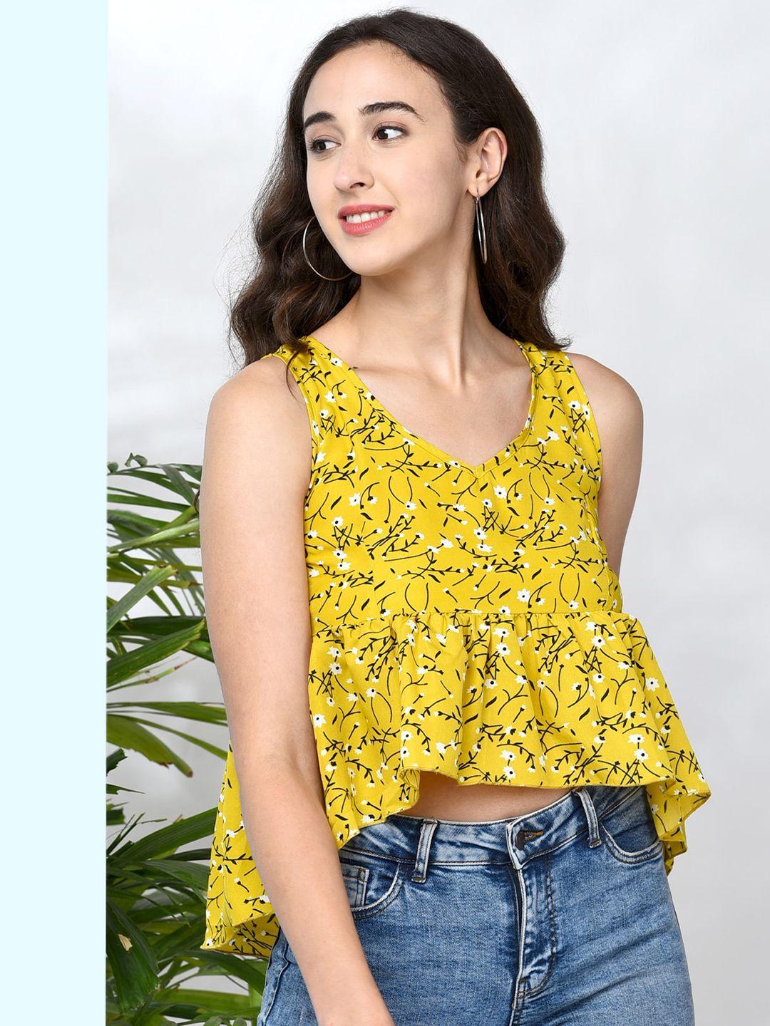 chimpaaanzee yellow floral print high-low crop top