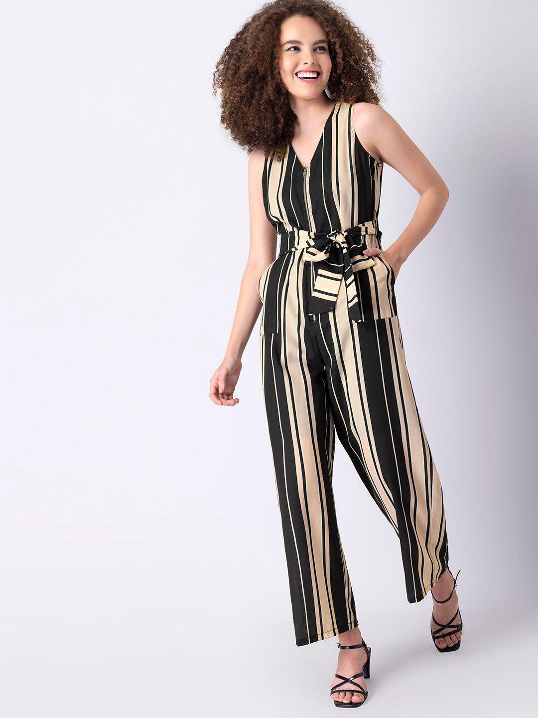 faballey black & peach striped basic jumpsuit