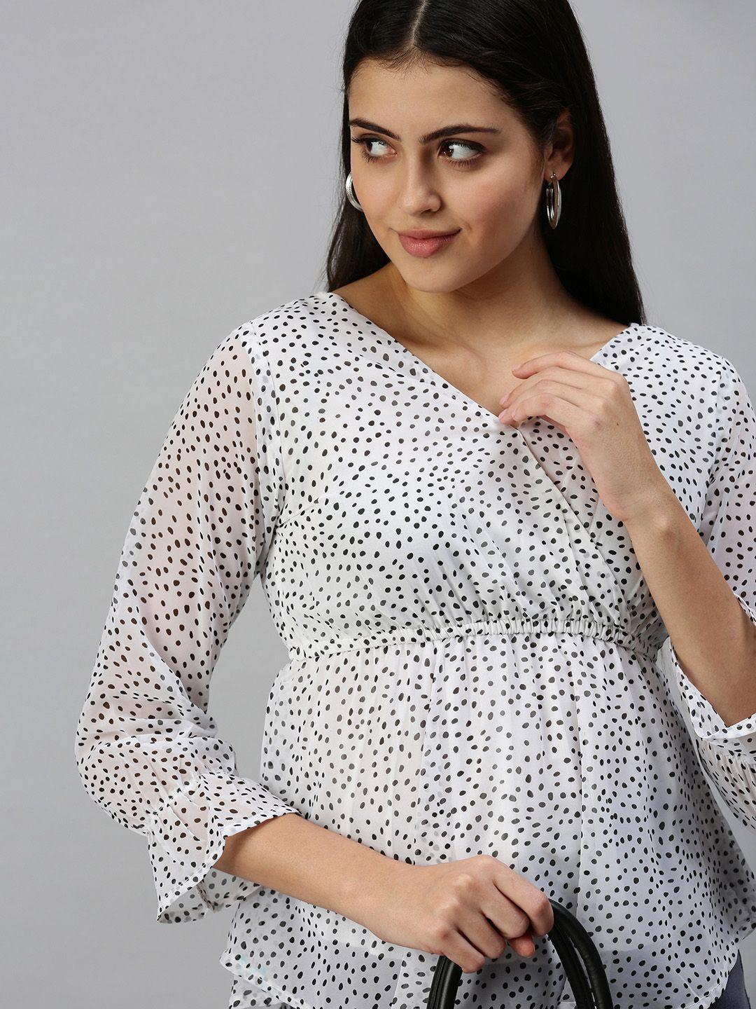 showoff white print monochrome chiffon empire top