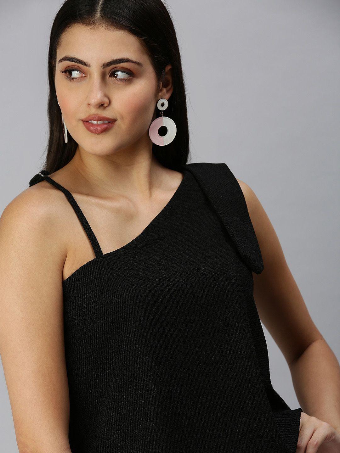 showoff black solid one shoulder top