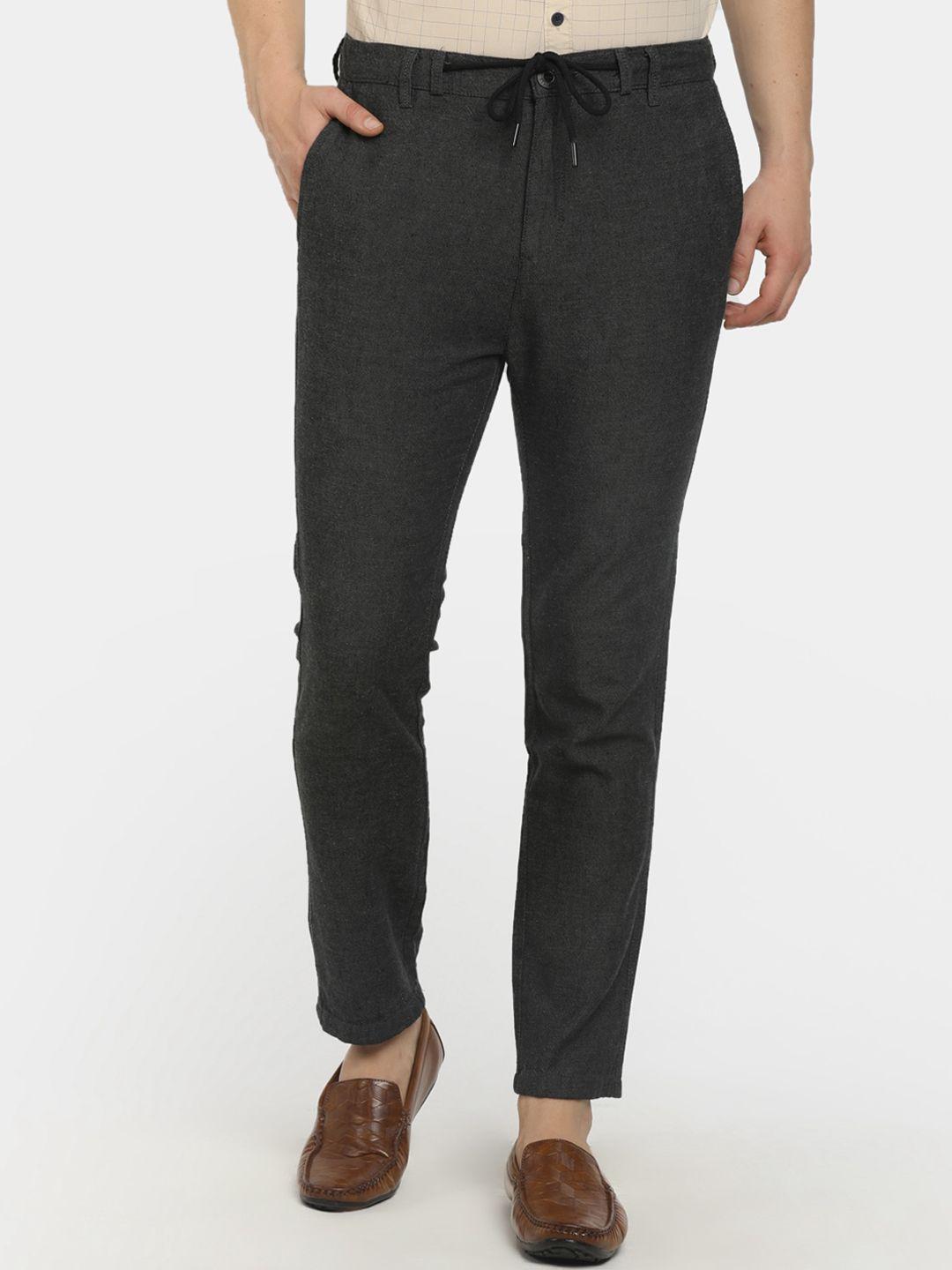 cherokee men charcoal grey solid twill cotton trousers