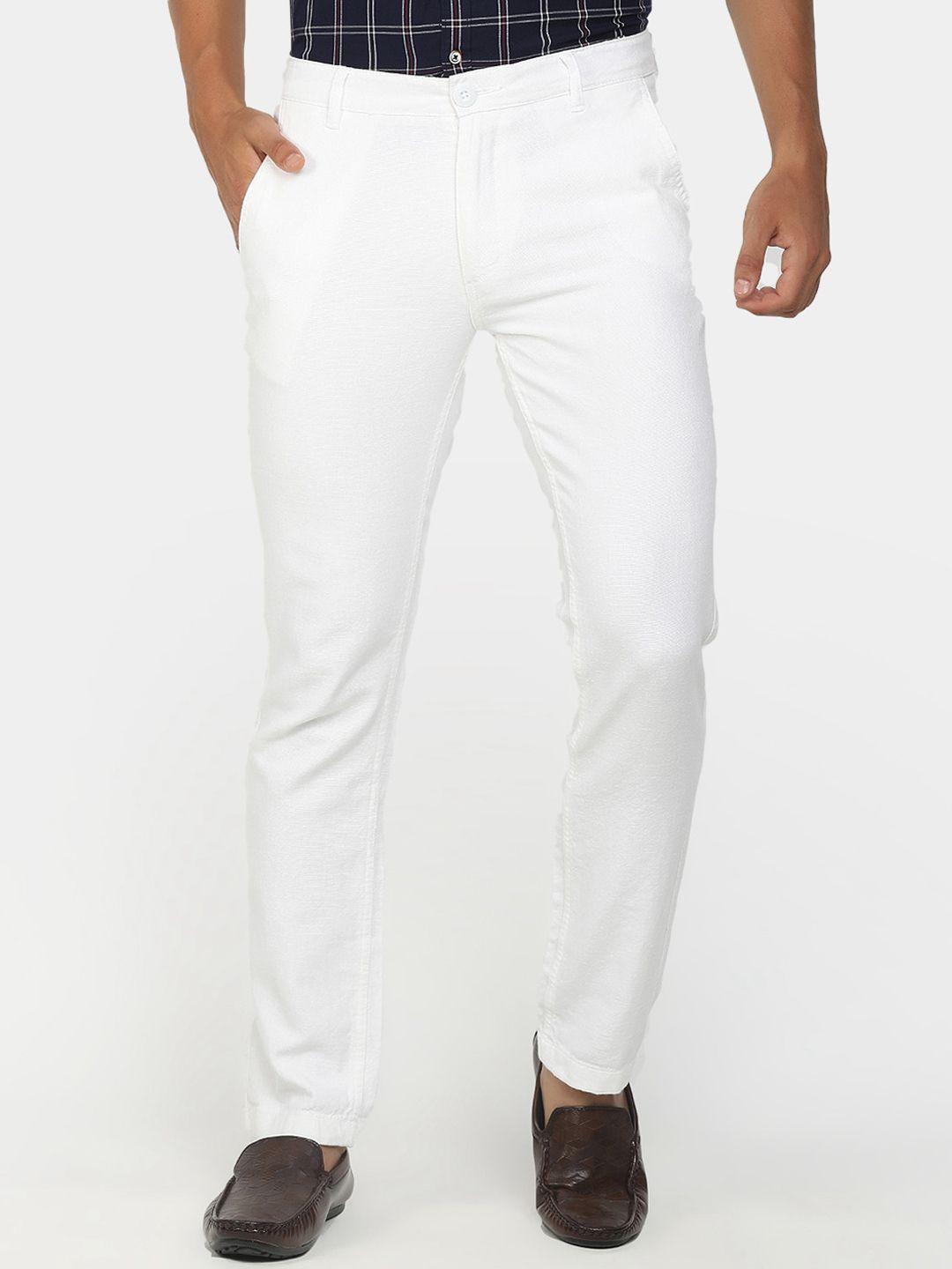 cherokee men white solid trousers