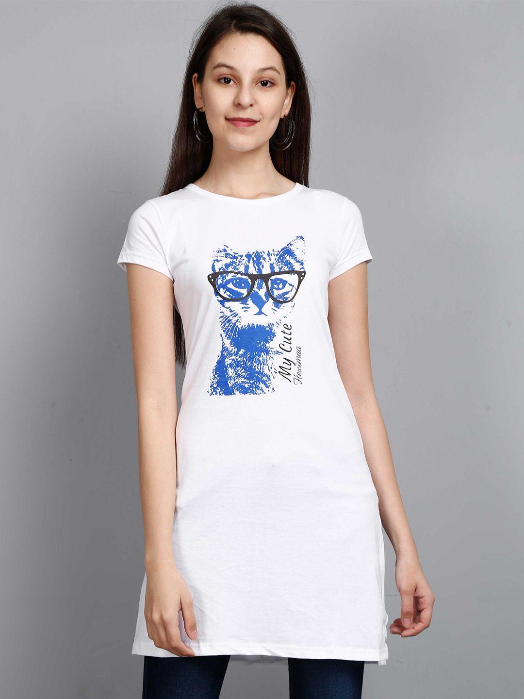 fleximaa women white & blue printed longline top