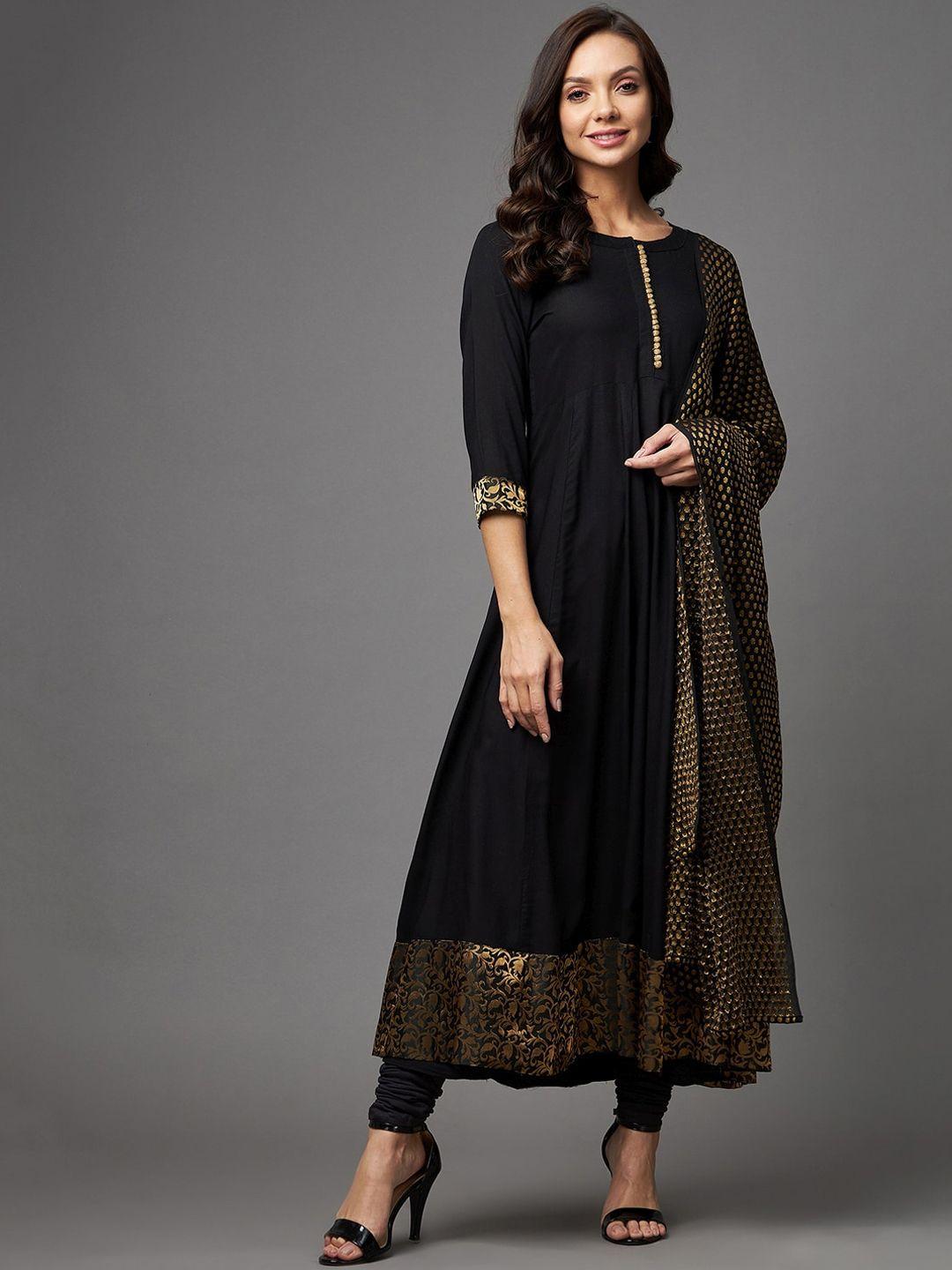 azira women black & gold-toned floral embellished floral anarkali kurta