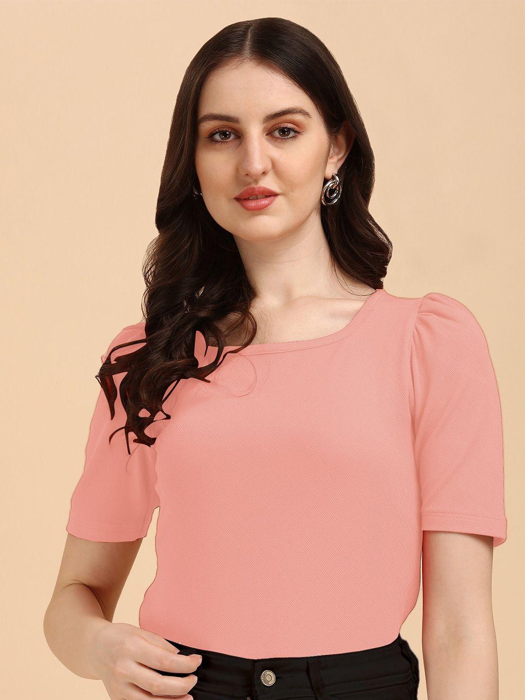 wedani women pink scuba square neck top