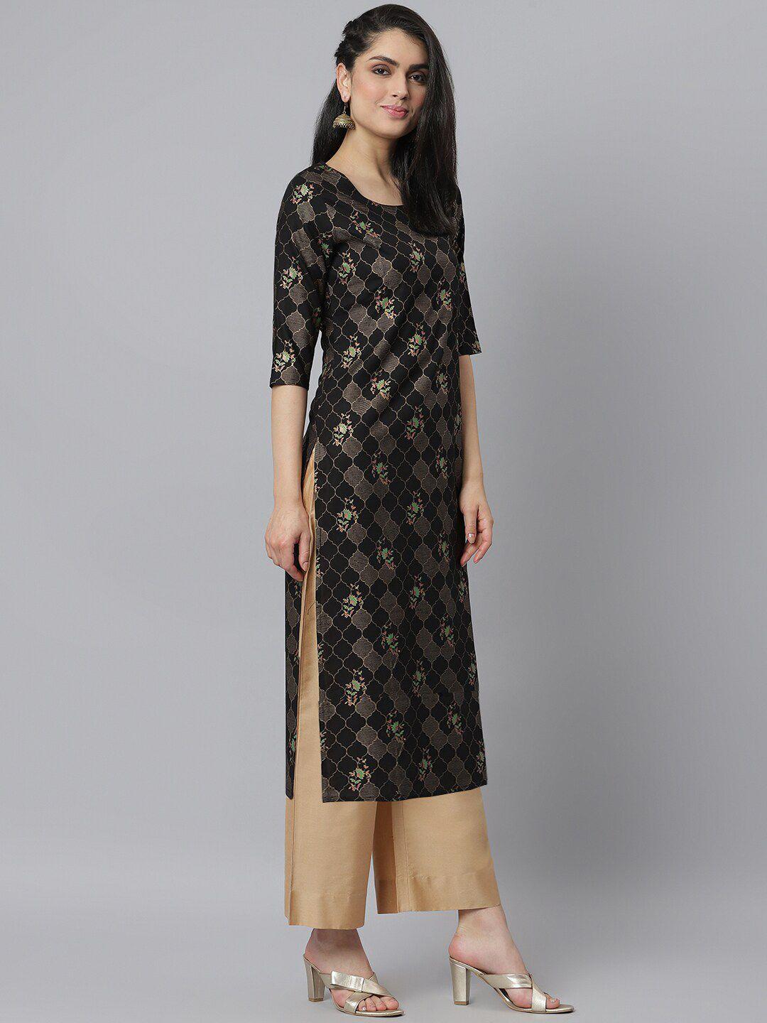 stylum women black ethnic motifs printed floral kurta