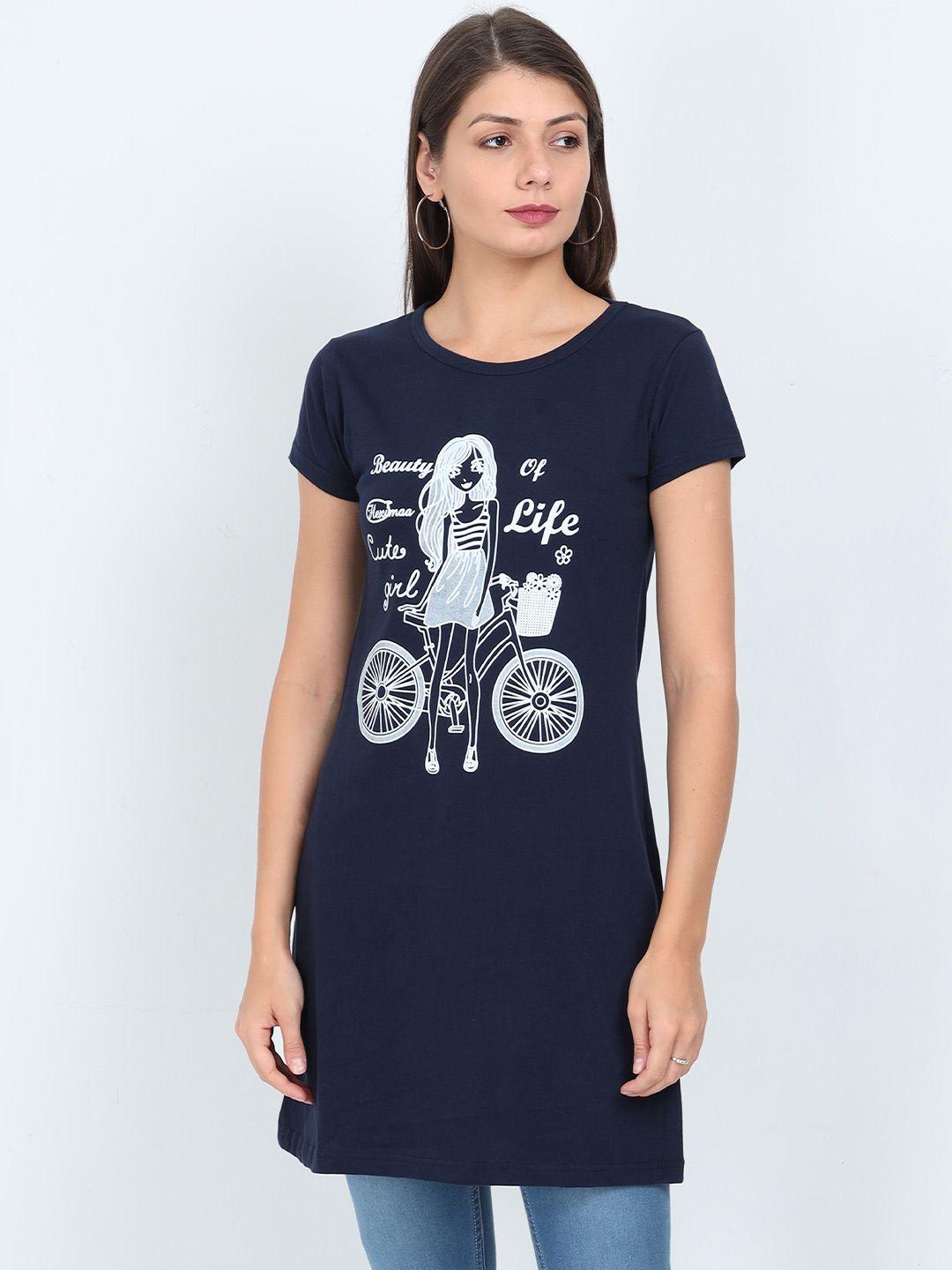 fleximaa navy blue printed longline top