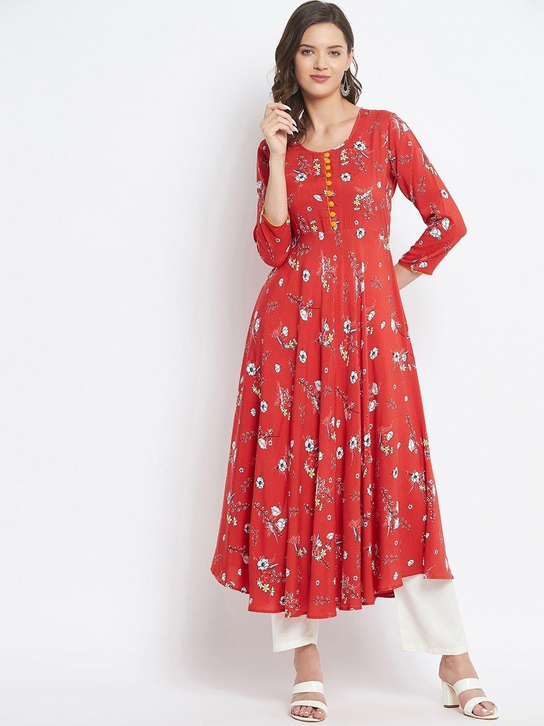 tissu women red floral pritned a-line kurta