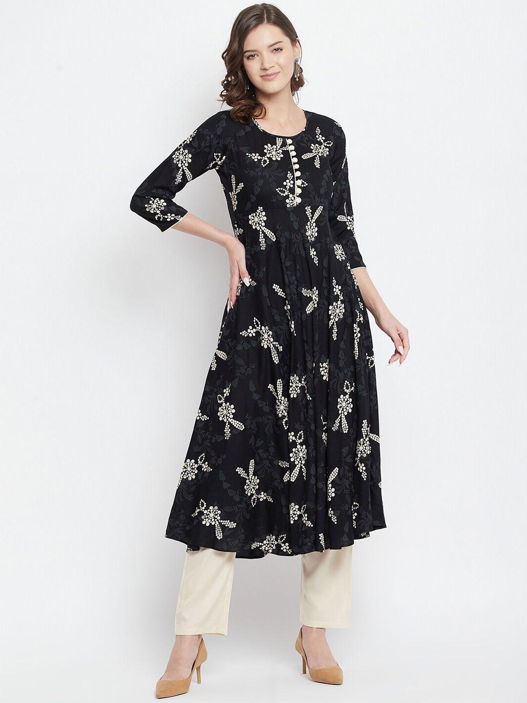 tissu black printed a-line kurta