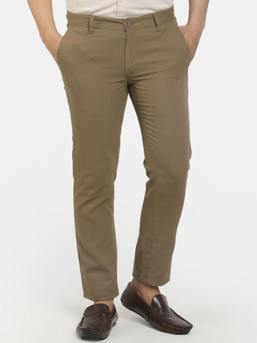 cherokee men brown slim fit classic trousers