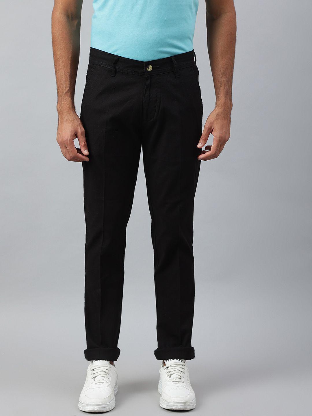 mr button men black slim fit trousers