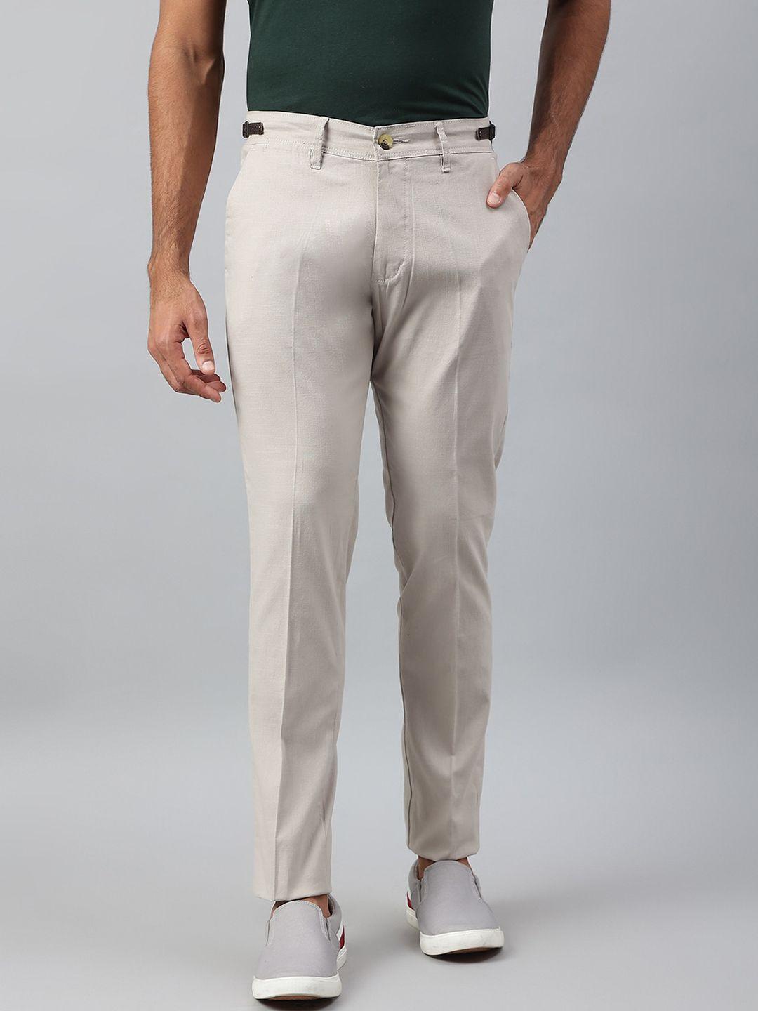 mr button men beige slim fit trousers