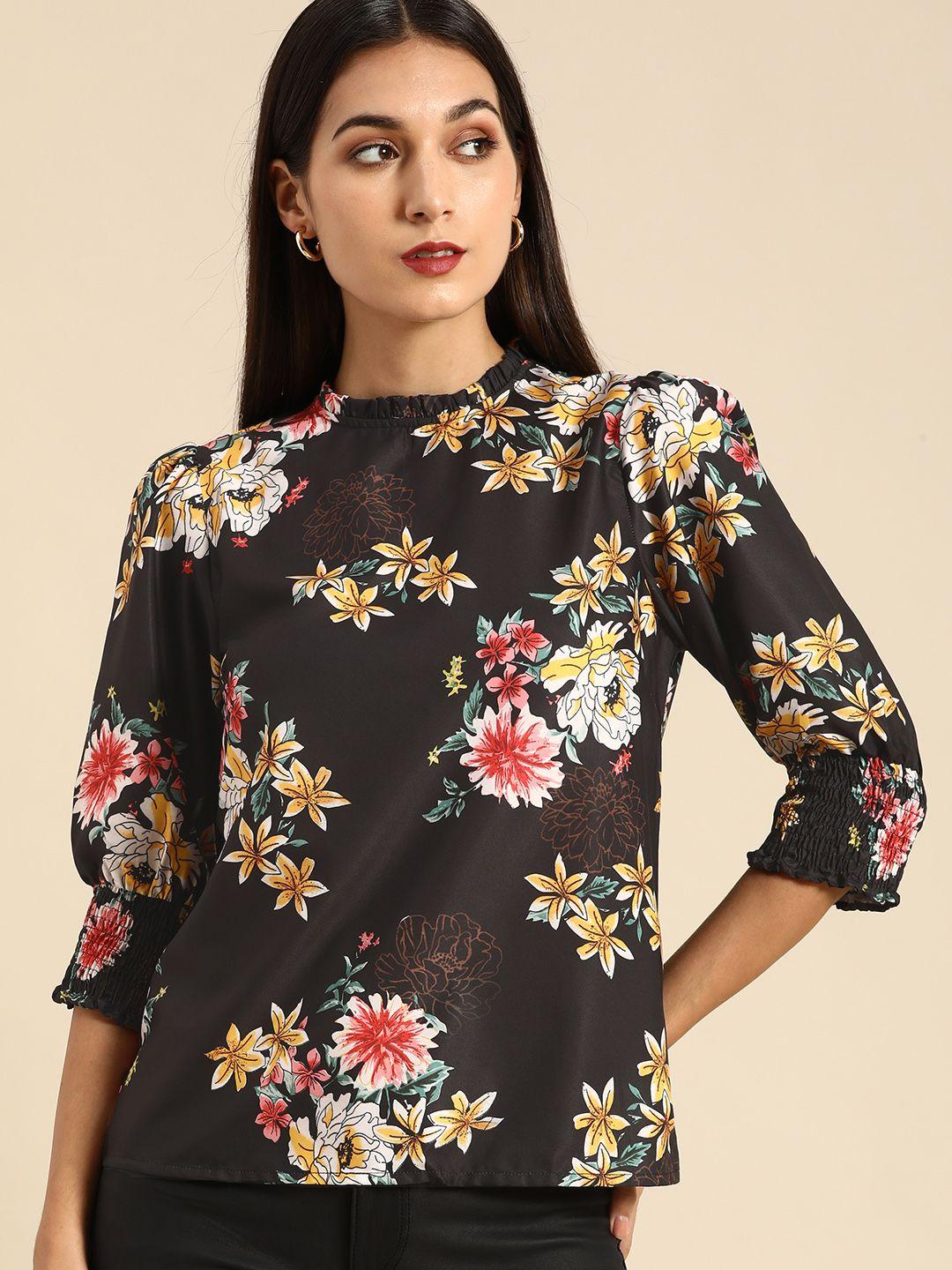 all about you women black & white floral printed top