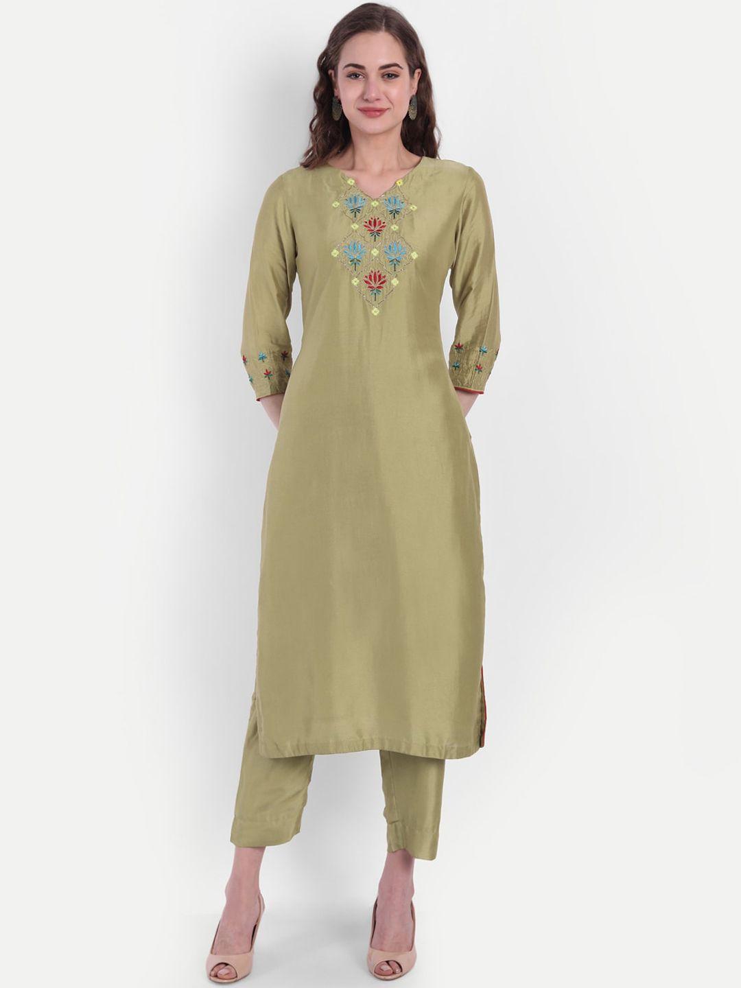 suti women green kurta with trousers