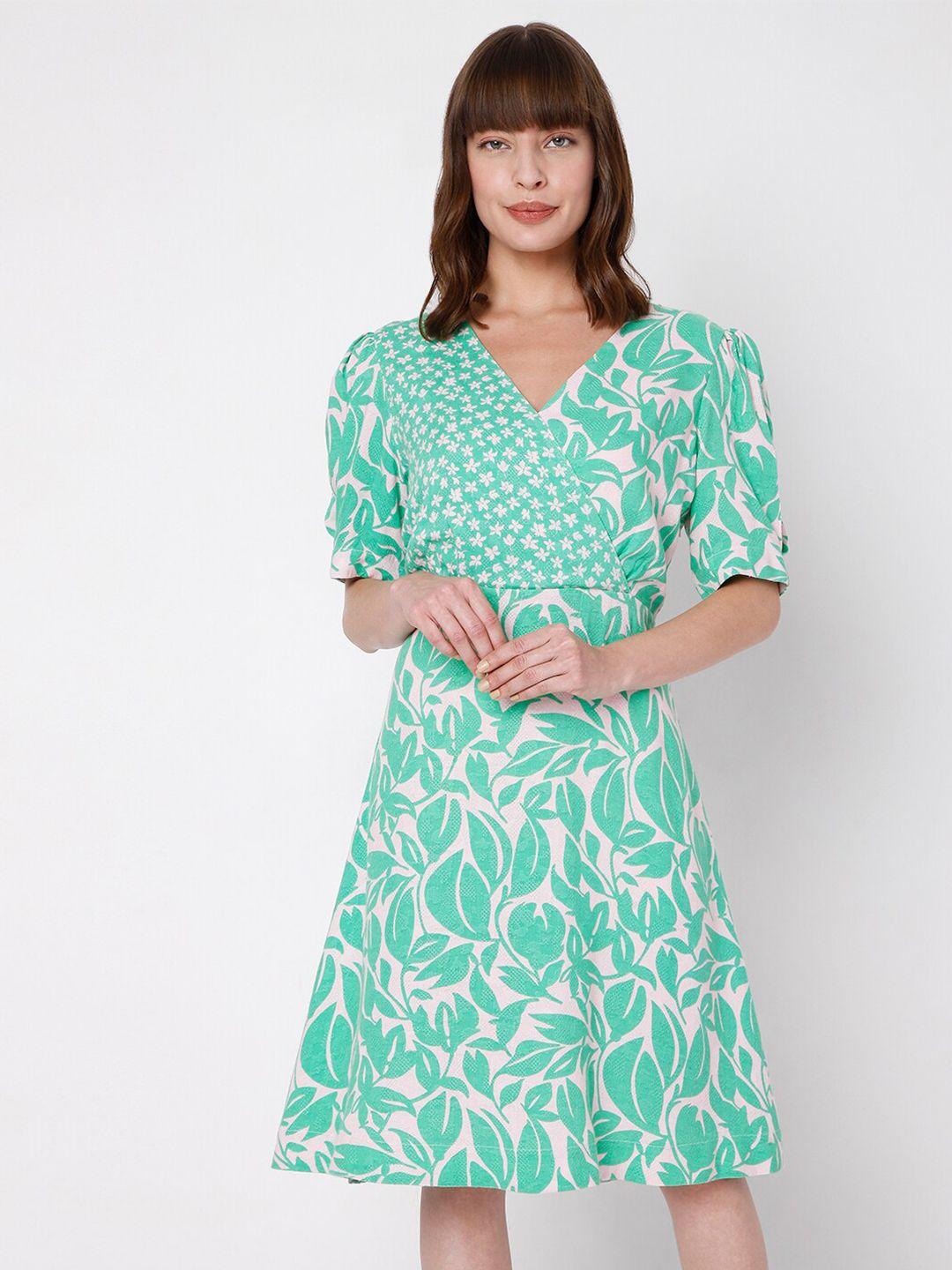 vero moda women green floral print wrap dress