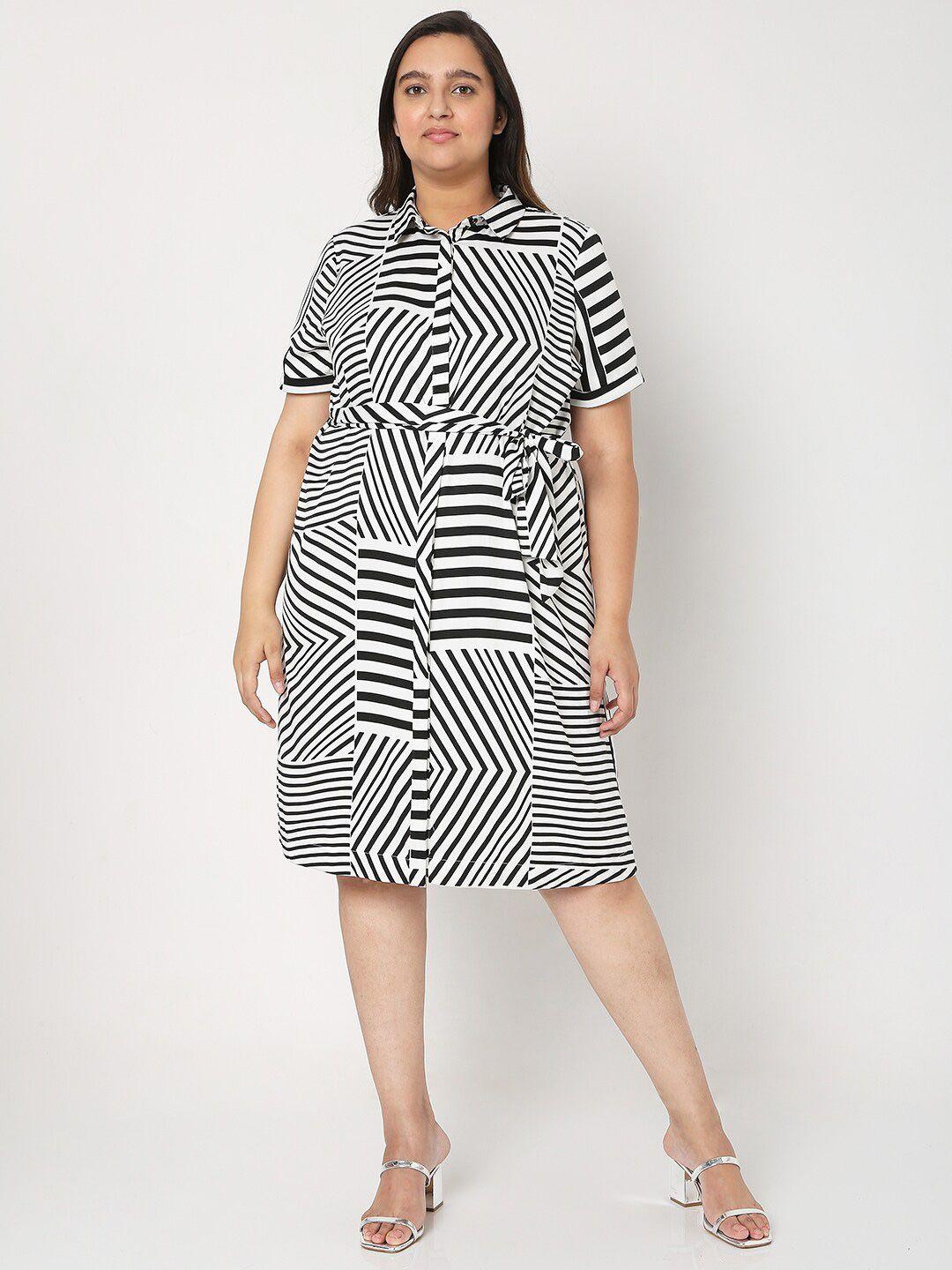 vero moda curve white & black striped shirt dress