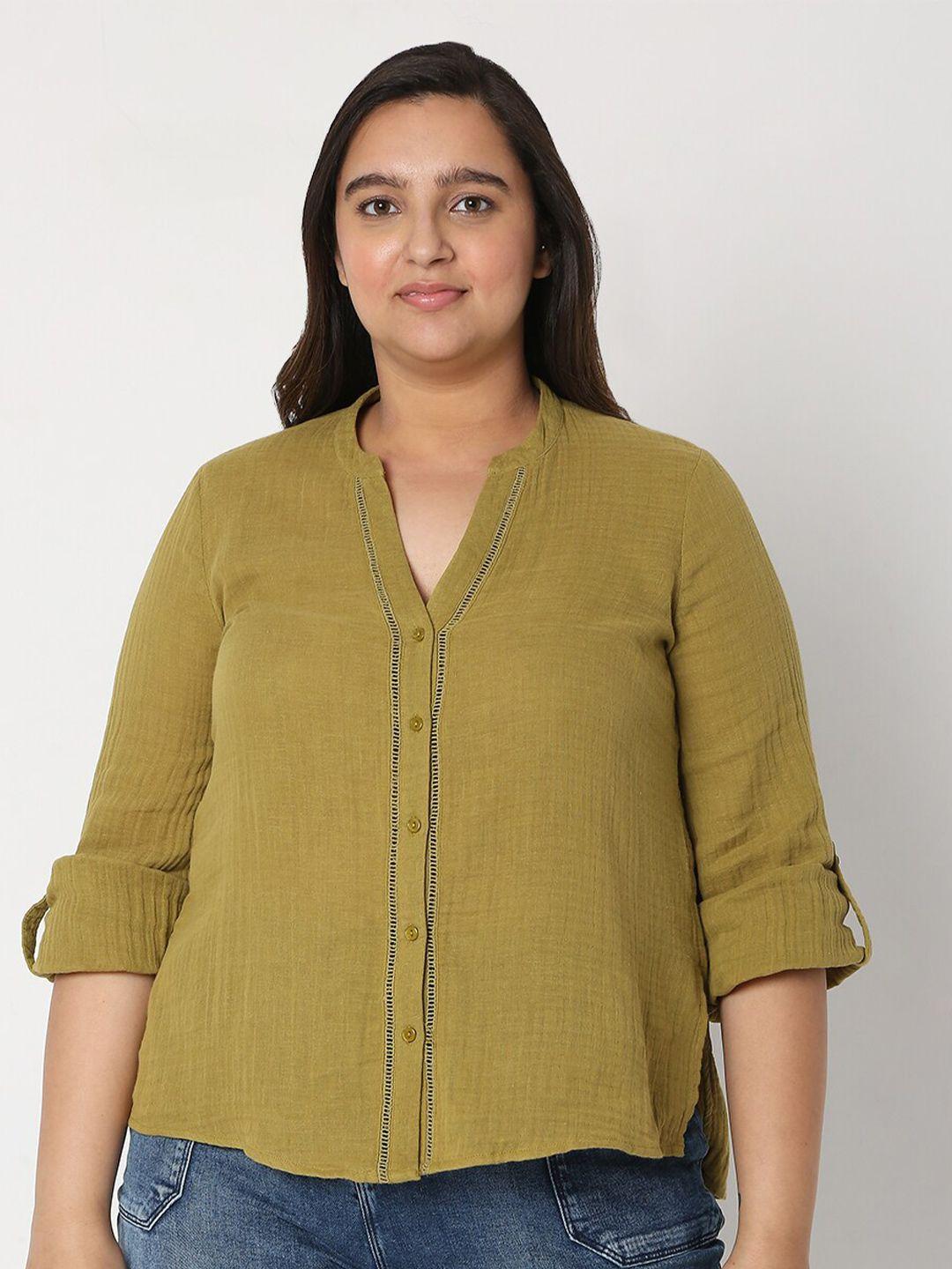 vero moda curve women plus size green cotton casual shirt