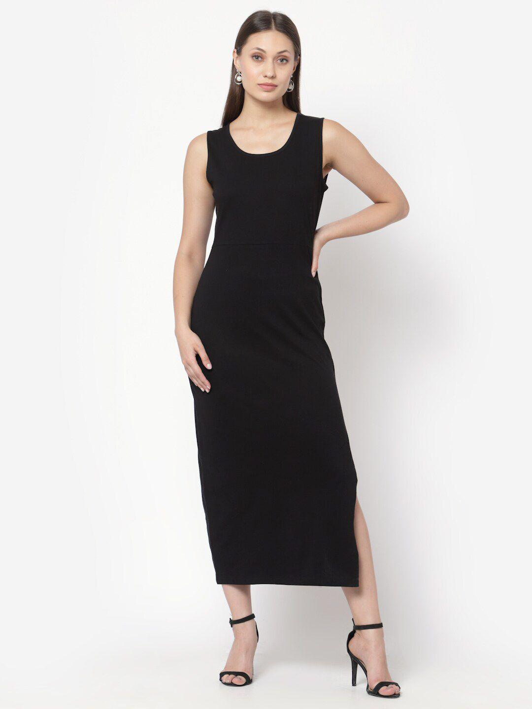 yoonoy women black bodycon cotton midi dress