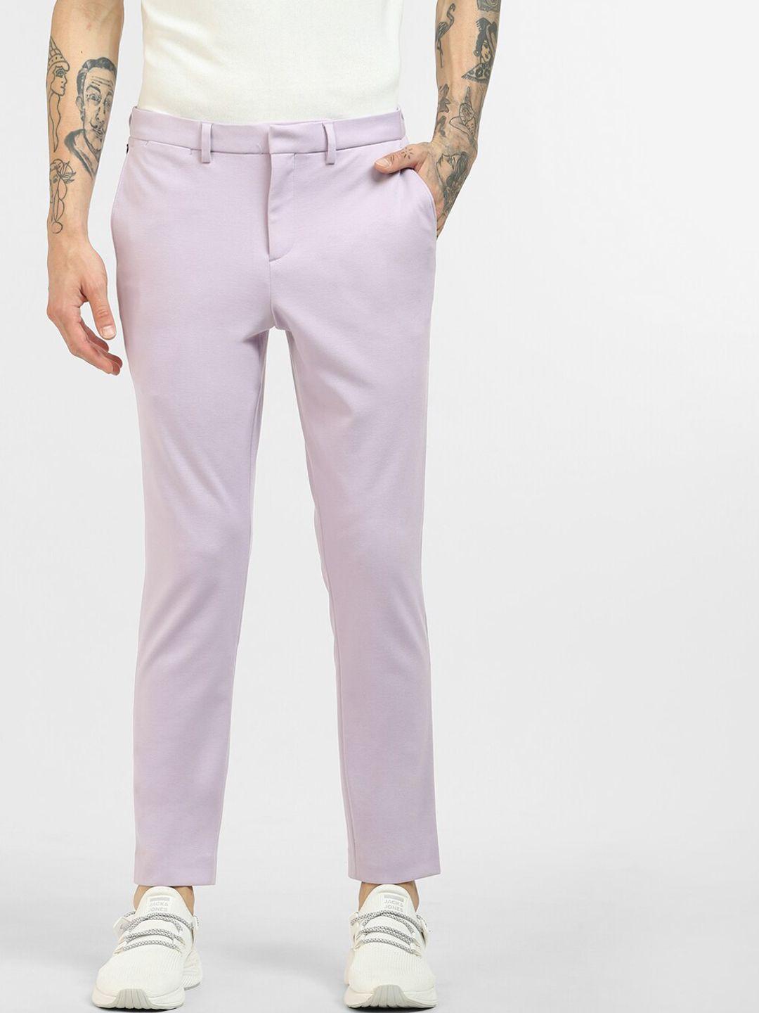 jack & jones men purple slim fit high-rise trousers