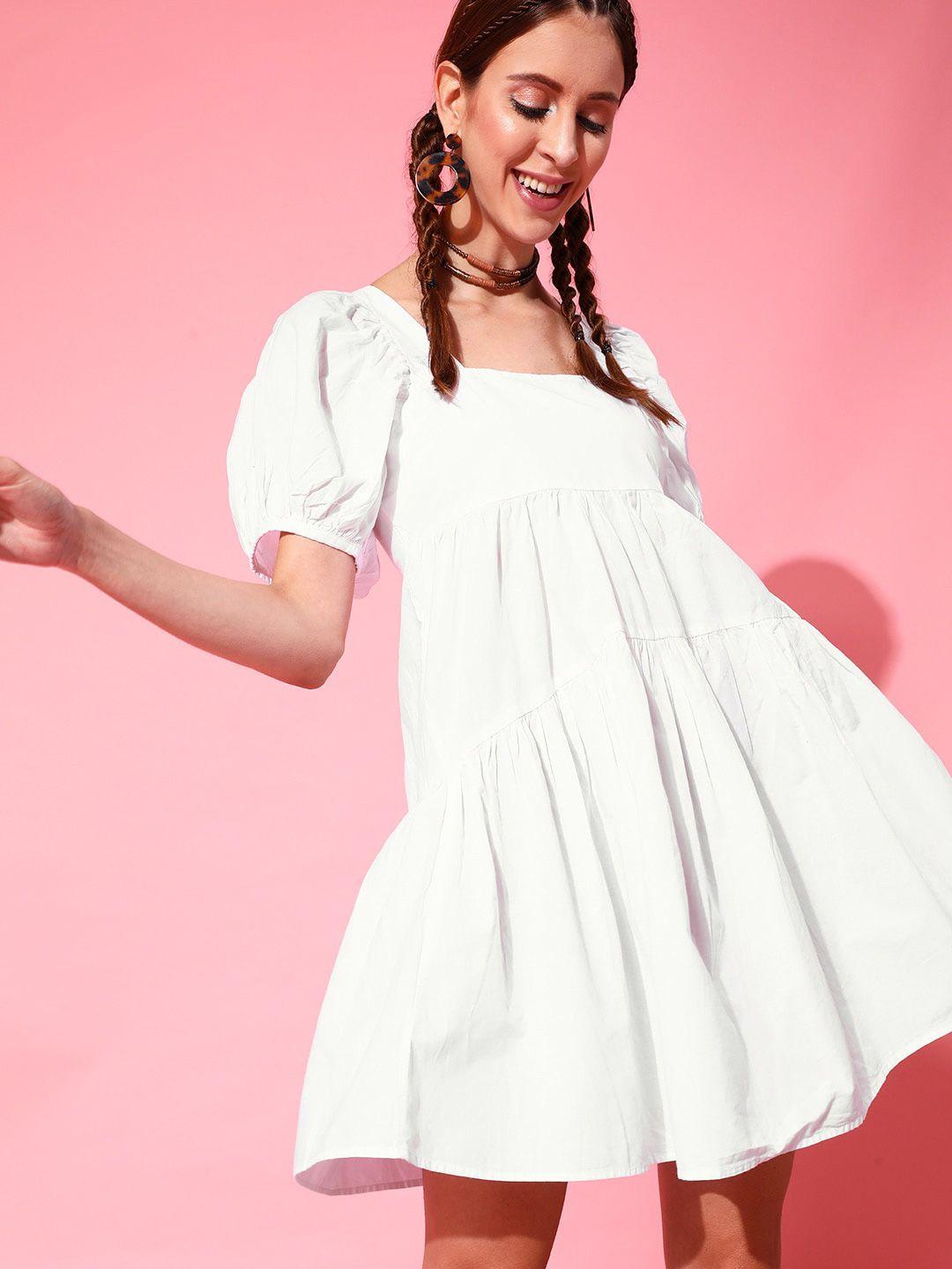 street 9 white sold puff sleeves pure cotton empire dress