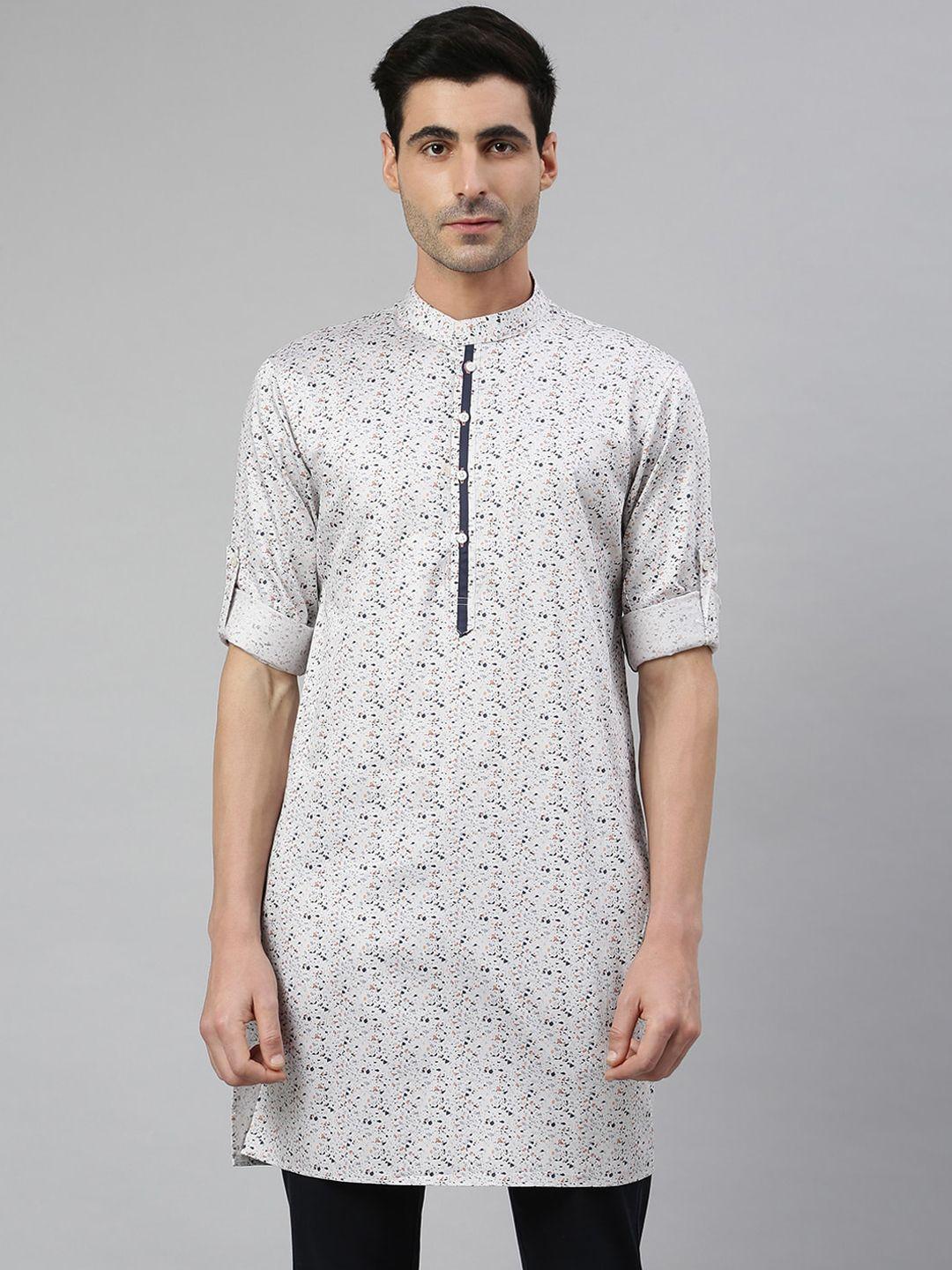 mr button men white printed kurta