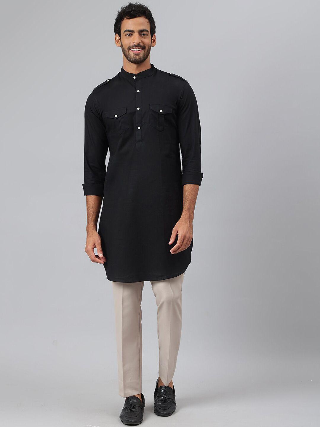 mr button men black pathani pure cotton kurta