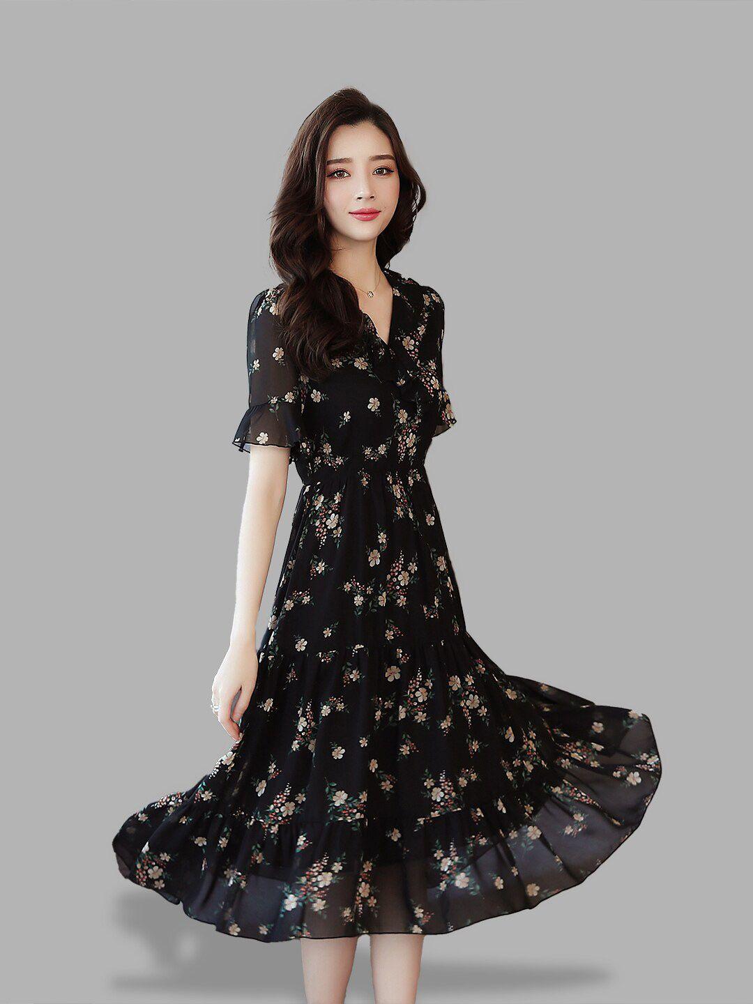 jc collection black floral midi dress