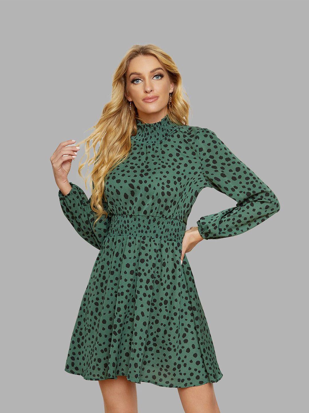 jc collection green & blacked printed fit and flare dress