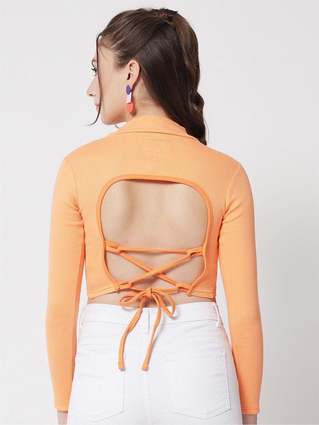 the dry state peach-coloured styled back crop top