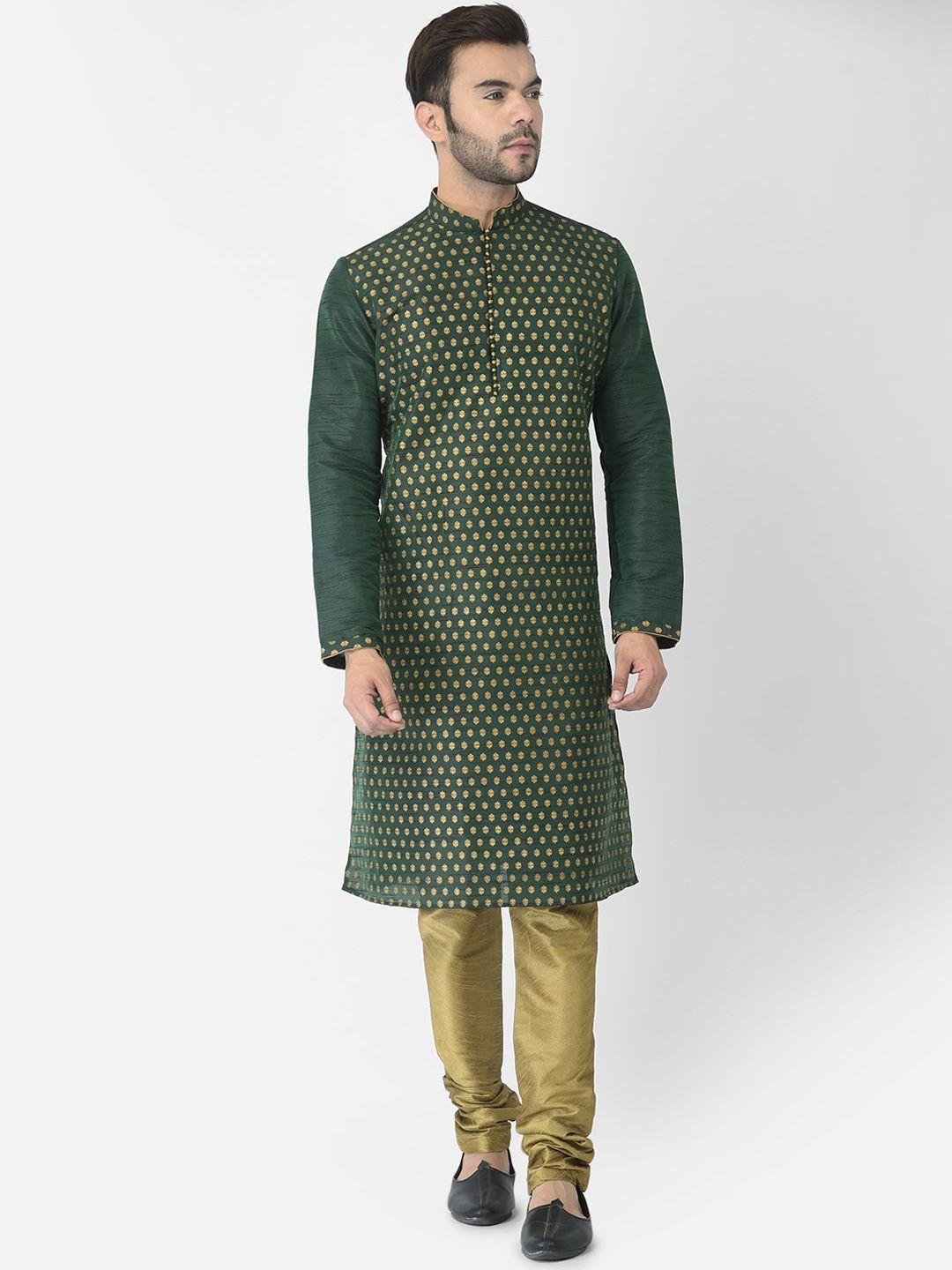 deyann men green dupion silk kurta with churidar