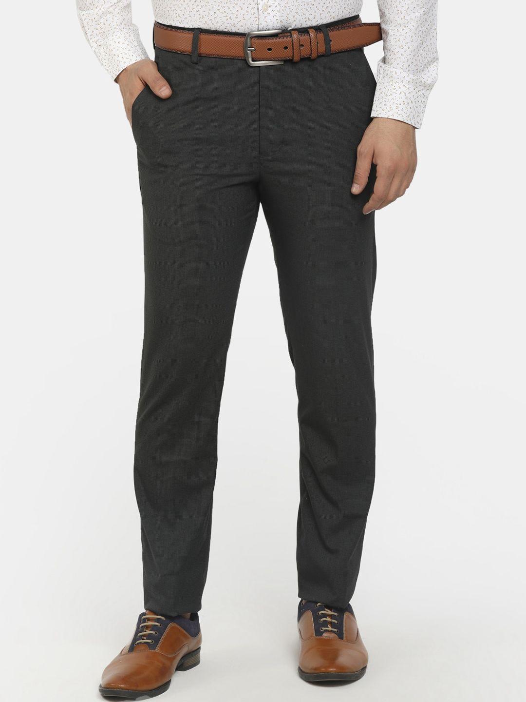 cherokee men grey textured classic mid rise formal trousers