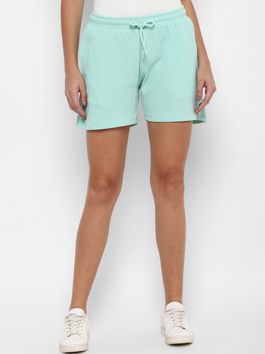 allen solly woman women sea green solid cotton shorts