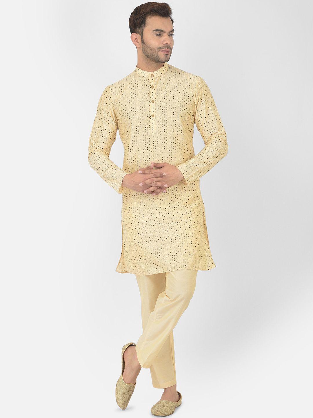 deyann men cream-coloured printed kurta with churidar