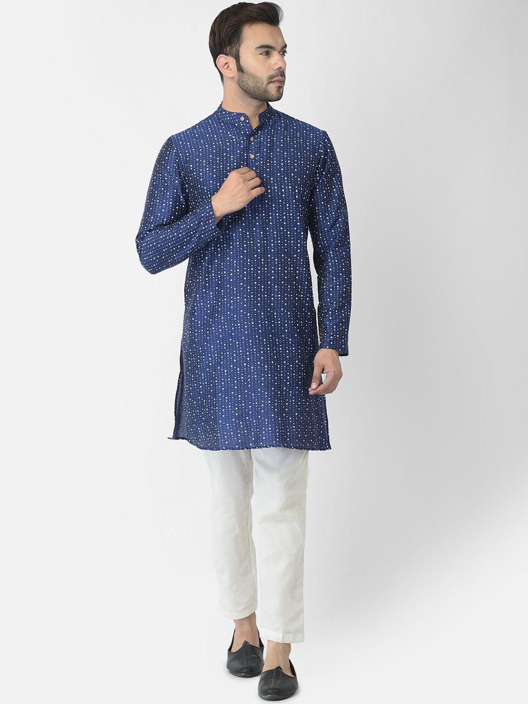 deyann men blue printed kurta with pyjamas