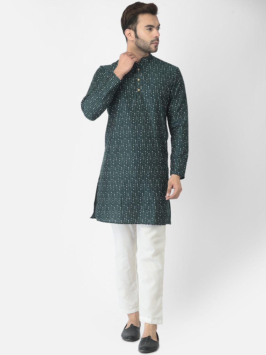 deyann men green ethnic motifs printed kurta with pyjamas