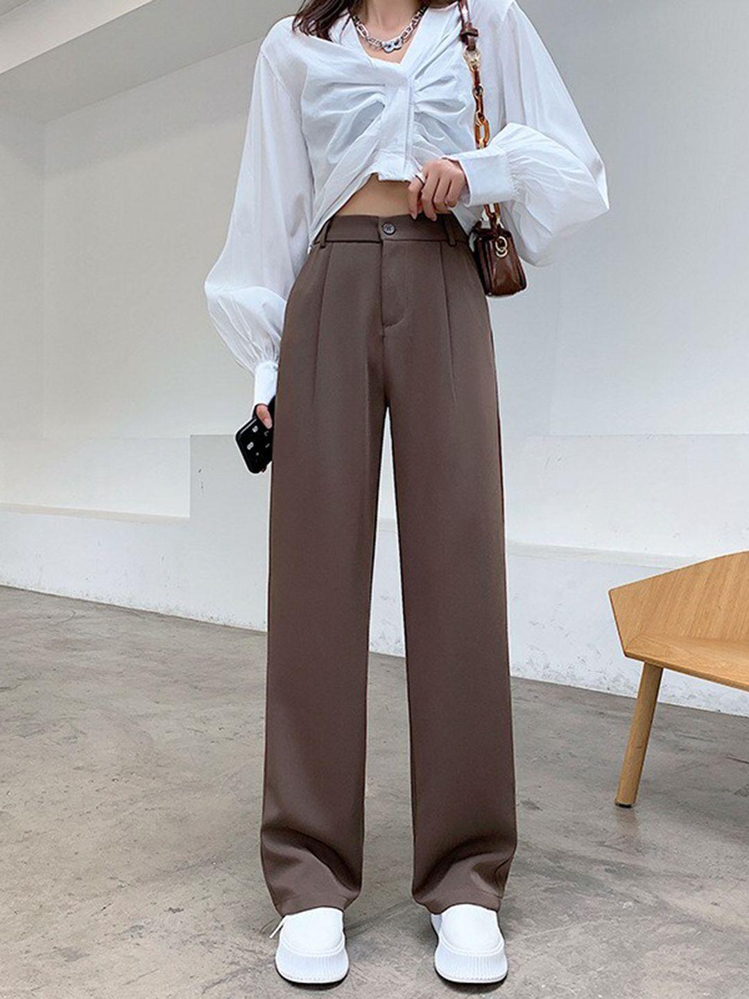 la aimee women brown loose fit high-rise trousers